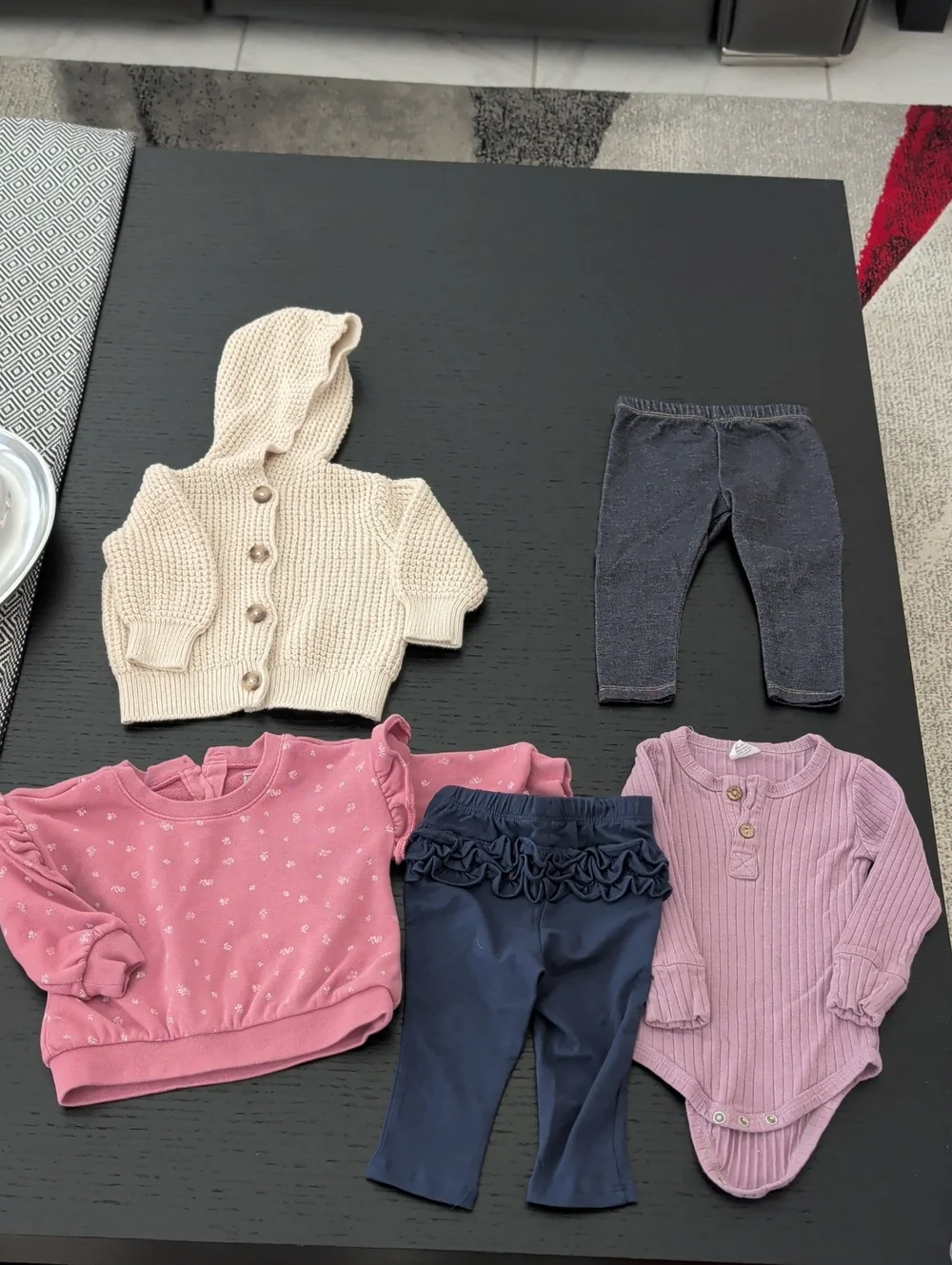 5 Piece Lot Girl 6 -12 Months Chunky Cardigan New Ruffle Pants GAP Sweatshirt